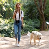image:imagePecute 32ft Retractable Dog Leash with Reflective Strips 360 TangleFree OneButton Control amp Sturdiness Nylon Material Long Leash Retractable with Poop Bag Holder for Small Medium DogBlack