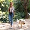 image:imagePecute 32ft Retractable Dog Leash with Reflective Strips 360 TangleFree OneButton Control amp Sturdiness Nylon Material Long Leash Retractable with Poop Bag Holder for Small Medium DogGreen