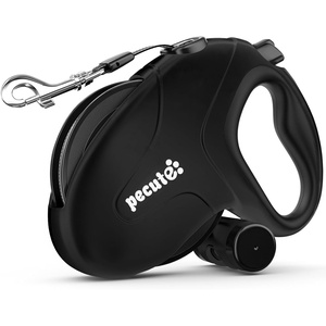 image:imagePecute 32ft Retractable Dog Leash with Reflective Strips 360 TangleFree OneButton Control amp Sturdiness Nylon Material Long Leash Retractable with Poop Bag Holder for Small Medium DogBlack