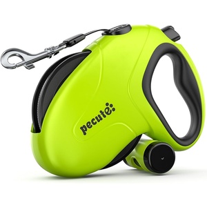 image:imagePecute 32ft Retractable Dog Leash with Reflective Strips 360 TangleFree OneButton Control amp Sturdiness Nylon Material Long Leash Retractable with Poop Bag Holder for Small Medium DogGreen