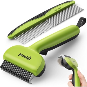 image:imagePecute SelfCleaning Undercoat Rake for Dogs and Cats 304 Stainless Steel Dematting Deshedding Tool Combo Deshedding Brush for Thick Double Coats Long Hair with Dense Undercoats Heavy Shedding