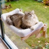 image:imagePecute Cat Window Hammock Foldable Space Saving Cat Window Bed with Soft Cushion Sturdy Wood Frame Hanging Cats Lounge Seat Collapsible Large Perch with Suction Cups for Indoor CatsGrey 26 LWhite