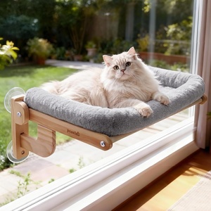 image:imagePecute Cat Window Hammock Foldable Space Saving Cat Window Bed with Soft Cushion Sturdy Wood Frame Hanging Cats Lounge Seat Collapsible Large Perch with Suction Cups for Indoor CatsGrey 26 LGrey