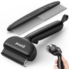 image:imagePecute SelfCleaning Undercoat Rake for Dogs and Cats 304 Stainless Steel Dematting Deshedding Tool Combo Deshedding Brush for Thick Double Coats Long Hair with Dense Undercoats Heavy SheddingBlackSelfCleaning