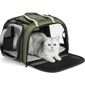 image:imagePecute Cat Carrier for Dog Pet Carrier with Bubble Window Stable Large Space Pet CarrierBreathable SoftSided Dog Carrier with Locking Zippers Sunshade Pet Travel Bag for Small Dog CatOlive Green LDark Green