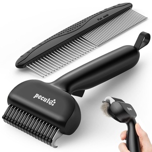 image:imagePecute SelfCleaning Undercoat Rake for Dogs and Cats 304 Stainless Steel Dematting Deshedding Tool Combo Deshedding Brush for Thick Double Coats Long Hair with Dense Undercoats Heavy SheddingBlackSelfCleaning