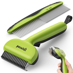 image:imagePecute SelfCleaning Undercoat Rake for Dogs and Cats 304 Stainless Steel Dematting Deshedding Tool Combo Deshedding Brush for Thick Double Coats Long Hair with Dense Undercoats Heavy SheddingGreenSelfCleaning