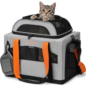 image:imagePecute Top Expandable Cat Carrier Sturdy Pet Bag with 5mm AntiCollapse Steel Frame Soft Dog Carrier for Car Travel Vet Visits Outdoor HammockFoldable Travel Crate with Leakproof Pee Pad amp BowlBlueGrey