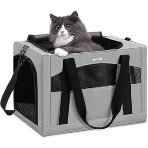 image:imagePecute Cat Carrier Stable Pet Carrier with Privacy PartitionLight Blue  Safe For Car Travel Stable Steel Frame SoftSided Pet Carrier Bag For Dogs And Cats Up To 11lbs Foldable DesignGray Regular