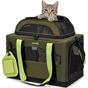 image:imagePecute Cat CarrierTop Expandable Dog Crate for Travel Green  5mm AntiCollapse Steel Frame Soft Mesh Vet Visits Foldable Travel CrateOutdoor Hammock Leakproof Pee Pad amp BowlGreen
